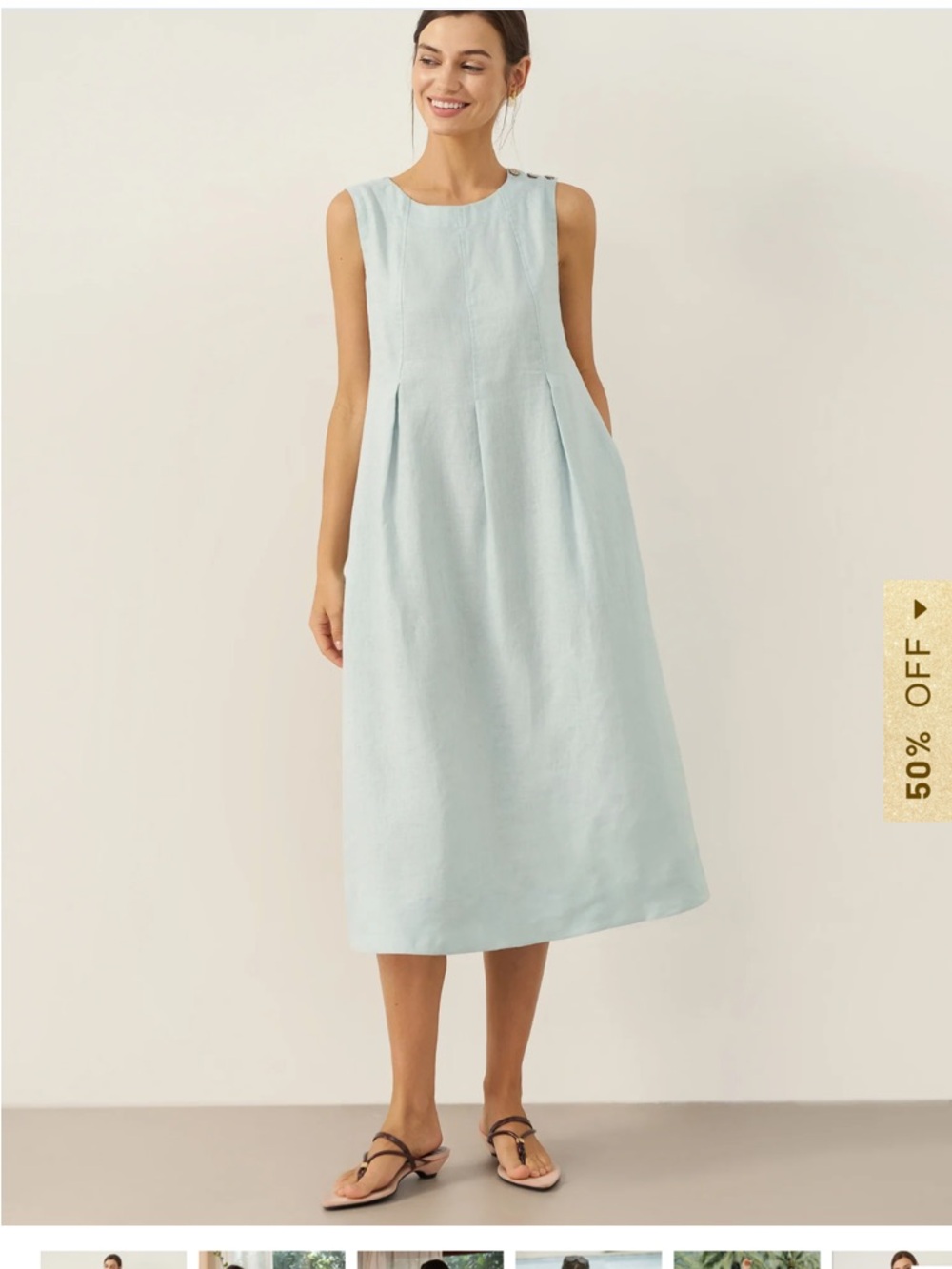 NWT Lintico Linen Dress Women's FREYA aqua Lagenlook  Sz L